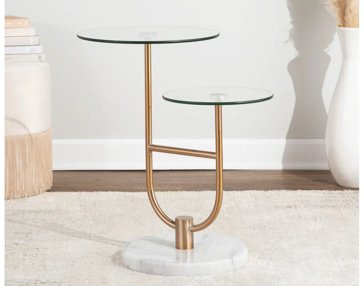 Lumisource Trombone End Table in White Marble, Gold Steel by Lumisource
